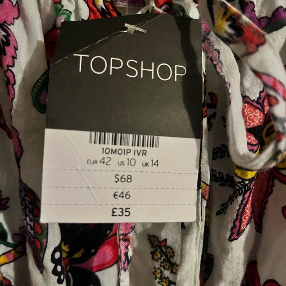 Topshop Women's Floral Button Down Shirt - White and Pink